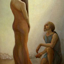 Judith Fritchman: 'Casting Stones', 2008 Oil Painting, Biblical. Artist Description: The story of the accused woman brought before the crowd in the temple is related in the 8th Chapter of the Gospel of John.  She is shown here standing in shame before the humble, kneeling Christ, who offered her compassion and redeeming grace. ...