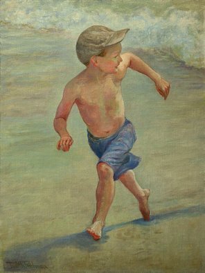 Judith Fritchman: 'Catch Me if You Can', 2007 Oil Painting, Children. Who can resist an exuberant race with the waves?...