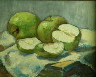 Judith Fritchman: 'Grannies', 1987 Oil Painting, Still Life.  Still life of Granny Smith apples. ...
