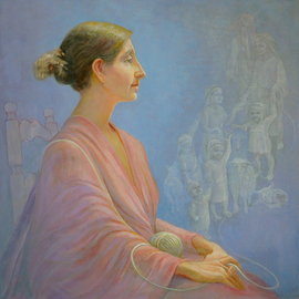Judith Fritchman: 'Leahs Hope', 2013 Oil Painting, Figurative. Artist Description:   In the book of Genesis, when the Lord saw Leah was not loved by Jacob, He blessed her with children, and with each child, her hope for love from Jacob grew stronger. She winds the wool spun by her sister, Rachel, which encircles her children and leads them ...