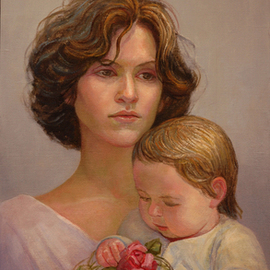 Judith Fritchman: 'Ponderings', 2010 Oil Painting, Biblical. Artist Description: LUKE 219  But Mary kept all these things and pondered them in her heart.  Mothers have always had hopes, dreams, and sometimes fears for their children Mary certainly had cause to ponder about her extraordinary child. Here she is pictured, cradling her infant son, Jesus. He holds in ...