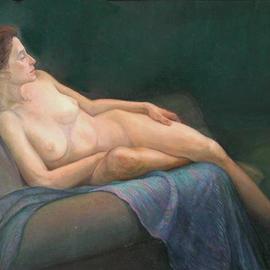 Judith Fritchman: 'Reclining Nude I', 1994 Oil Painting, nudes. Artist Description: A relaxing moment in the quiet of the studio. ...