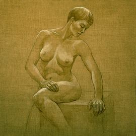 Judith Fritchman: 'Seated Nude I', 2009 Other Painting, nudes. Artist Description:  Pencil and oil paint on natural linen. ...