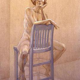 Judith Fritchman: 'Solitude', 2006 Other Painting, nudes. Artist Description: Executed in Conte Pencil, and black, sepia, and white oil paint on raw linen....