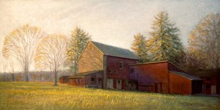 Judith Fritchman: 'end of day october', 2018 Oil Painting, Landscape. An October sunset illuminates a Bucks County barn. ...