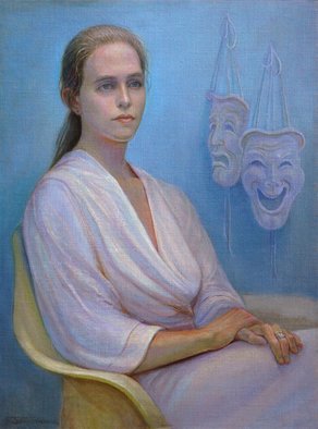 Judith Fritchman: 'thespian dreams', 1997 Oil Painting, Portrait. A young theater director dreams of her next play. ...