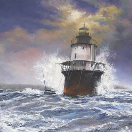 John Gamache: 'Butler Flats 38 Hurricane', 2015 Oil Painting, Representational. Artist Description:  Oil on linen, Tempest in the Bay threatens a Light House. ...