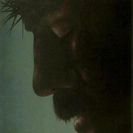 James Gwynne: 'Head of Christ', 1988 Oil Painting, Figurative. Artist Description: Close up profile of the face of the crucified Christ. ...