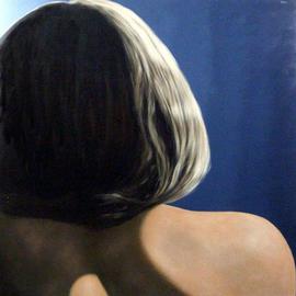 James Gwynne: 'Model Fragment', 2005 Oil Painting, Figurative. Artist Description:  Large cropped image showing a back view of models hair, back, and shoulder with dramatic lighting. ...