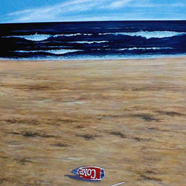 James Gwynne: 'Seascape with Coke', 1989 Oil Painting, Landscape. Artist Description: The beach, the ocean, and of course asign that someone was there...
