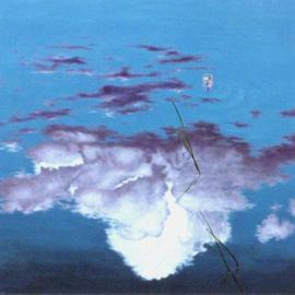 James Gwynne: 'Sky Reflection with Floating Beer Can', 2001 Oil Painting, Landscape. Artist Description: A pond reflecting clouds with a floating beer can...