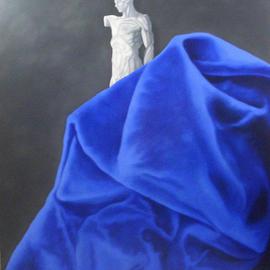 James Gwynne: 'Still Life', 2002 Oil Painting, Still Life. Artist Description: Studio plaster sculpture looms up from behind blue drapery almost human in a mysterious way.  ...