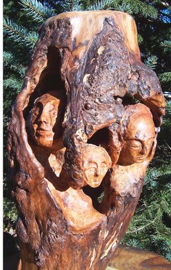John Clarke: 'elf house', 2013 Wood Sculpture, Abstract Figurative. Six elves share a cramped home in a black cherry burl...