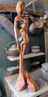 John Clarke: 'mother and son', 2008 Wood Sculpture, Abstract Figurative. A second birth in a black cherry trunk growing from a burl...