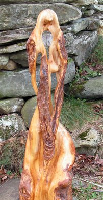 John Clarke: 'shawl', 2015 Wood Sculpture, Abstract Figurative. A woman wearing a long shawl stands on a black cherry burl...