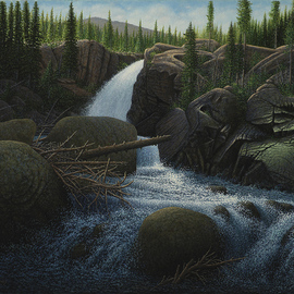 James Hildebrand: 'Moring Light on Alberta Falls', 2017 Oil Painting, Landscape. Artist Description: Alberta Falls in Rocky Mountain National Part...