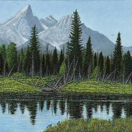 James Hildebrand: 'reflections', 2020 Oil Painting, Landscape. Artist Description: Tetons National Park - oil on canvas - I use a blend of realism, surrealism and impressionism to complete this painting...