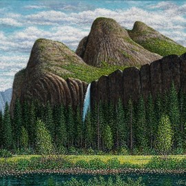James Hildebrand: 'three sisters', 2019 Oil Painting, Landscape. Artist Description: Yosemite Falls, Three sisters mountains, oil on canvas...