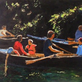 James Bones: 'rowboats', 2018 Oil Painting, Sailing. Artist Description: Rowing on the river cam...