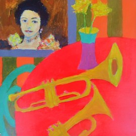 James Bones: 'still life trumpets', 2017 Oil Painting, Still Life. 