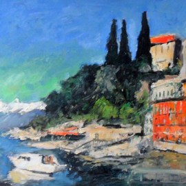James Bones: 'swiss lake', 2018 Oil Painting, Landscape. Artist Description: View of Swiss lake with mountains...