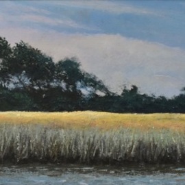James Morin: 'Ogunquit River Sea Grass', 2020 Oil Painting, Landscape. Artist Description: Quiet, peaceful image of river, sea grassgreen in foreground turning golden in the distancewith majestic tree on the horizon...