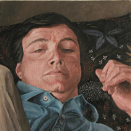 James Morin: 'TV Watcher with Blue Floral Pillow', 1998 Oil Painting, Figurative. 