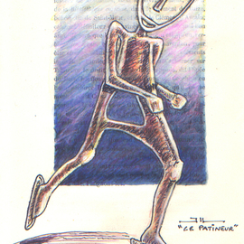 Jean-luc Lacroix Artwork Le patineur drawing, 2015 Other Drawing, Humor
