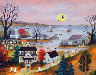 Janet Munro: 'HALLOWEEN ON CAPE COD', 2008 Giclee, Holidays.  These certified archival giclee reproductions are made with the most advanced technology. They retain the minute detail, subtle tints, blends and feel of the original painting - and are of the same high quality as gicle prints being shown in major museums and galleries, such as The Metropolitan Museum ( New York...