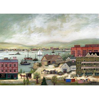 Janet Munro: 'North Bay Harbor', 2015 , Americana.  North Bay HarborThese certified archival giclee reproductions are made with the most advanced technology. They retain the minute detail, subtle tints, blends and feel of the original painting - and are of the same high quality as gicle prints being shown in major museums and galleries, such as The Metropolitan...