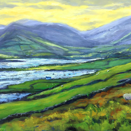 John Maurer: 'afternoon dingle peninsula', 2020 Oil Painting, Landscape. Artist Description: This is a painting from a recent trip to Ireland.  One of the countless, amazing views I encountered.  Oil on canvas.  Framed in a brushed silverfloaterframe with black sides. ...