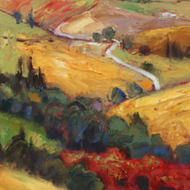 John Maurer: 'autumn in toscana', 2020 Oil Painting, Landscape. Artist Description: This is a painting from my last visit to Italy.  Painted from a photo taken while touring Tuscany.  Oil on canvas.  Framed in a brushed silverfloaterframe with black sides. ...