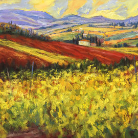 John Maurer: 'chianti vines', 2020 Oil Painting, Landscape. Artist Description: Painted from a sketch and photo taken while traveling in Tuscany.  Oil on canvas.  Framed in a brushed silver floater frame with black sides. ...