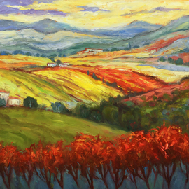 John Maurer: 'on the chianti trail', 2020 Oil Painting, Landscape. Artist Description: Painted from a sketch and photo taken while traveling in Tuscany.  Oil on canvas.  Framed in a brushed silver floater frame with black sides. ...