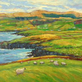 John Maurer: 'one day on dingle', 2020 Oil Painting, Landscape. Artist Description: Painted from a sketch and photo taken while traveling in Ireland.  Oil on canvas.  Framed in a brushed silver floater frame with black sides. ...