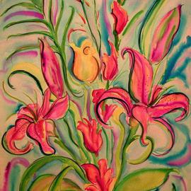 Lilys with Yellow Rose By Jeanie Merila