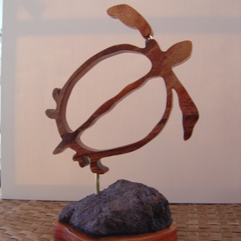 Joel P Heinz Sr.: 'Petroglyph Honu', 2007 Wood Sculpture, Culture. Artist Description:  Honu is carved from Hawaiian Koa and is mounted on a lava and Koa baise. Petroglyphs are carved into the lava. ...