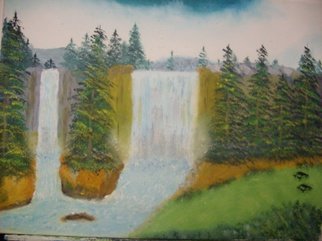 John Hughes: 'Twin Waterfalls', 2016 Oil Painting, Landscape. Original Oil Painting on Double Primed Cotton Canvas. Unframed. ...
