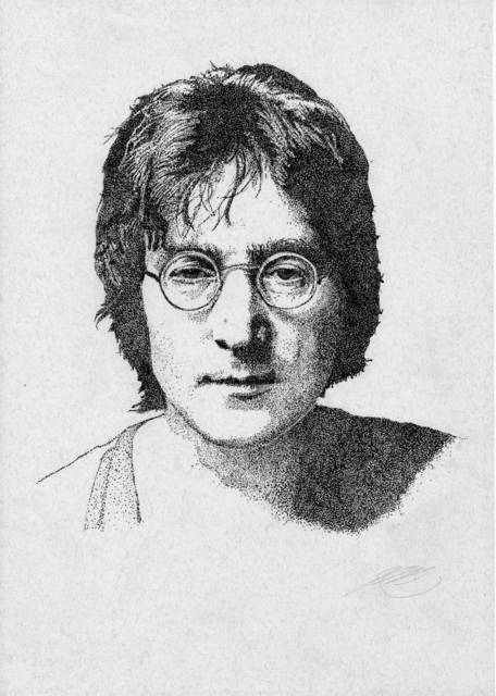 Artist John R  Chatterton. 'John Lennon' Artwork Image, Created in 2015, Original Drawing Pen. #art #artist