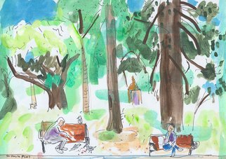 John Douglas: 'hyde park', 2017 Gouache Drawing, Trees. Hyde Park, Sydney, Australia. Gouache and pen on paper. From life. ...
