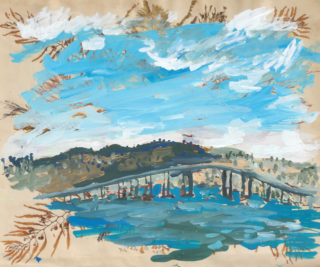 Artist John Douglas. 'Tasman Bridge' Artwork Image, Created in 2015, Original Drawing Ink. #art #artist