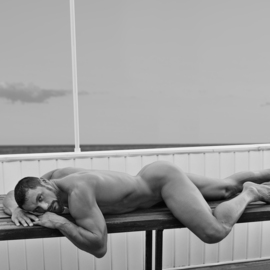 John Falocco: 'table top male nude', 2023 Digital Photograph, Nudes. Artist Description: 16x16 BW Image on 17x22 Fiber base Paper...