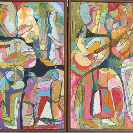 John Powell: 'Jamaica Regiment Band Original', 1993 Oil Painting, Abstract Figurative. Artist Description:  From music series and is in a catalogue for a world touring exhibition; In the collection of Dr. Robinson, Mandeville, Manchester Jamaica; Its a Diptych/ related canvases but each can exist as an entity;  ...