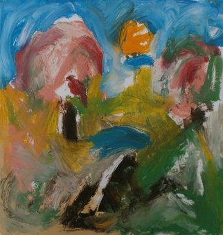 John Sims: 'may painting', 2018 Oil Painting, Abstract Landscape. After walking in the countryside here in Kent, late May, getting hot. Small oil on paper...