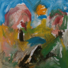 John Sims: 'may painting', 2018 Oil Painting, Abstract Landscape. Artist Description: After walking in the countryside here in Kent, late May, getting hot. Small oil on paper...