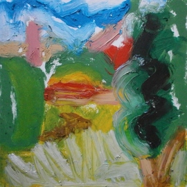 John Sims: 'outside my studio window', 2018 Oil Painting, Abstract Landscape. Artist Description: Not a real view but a fantasy of marks and colours. Oil on Paper...
