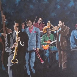 John Trimble: 'Divine Session', 2016 Acrylic Painting, Music. Artist Description:  Many of my favorite jazz artist who have left us. ...