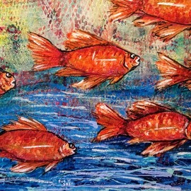Eve Jorgensen: 'fish in the ocean no 1', 2019 Acrylic Painting, Seascape. Artist Description: Colourful Coral trout fish in water. textured paint...
