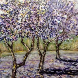 Eve Jorgensen: 'jacaranda trees', 2021 Acrylic Painting, Trees. Artist Description: Blossoming colorful mauve and purple Jacaranda trees in landscapeAcrylic on canvas...