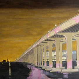 Joshua Goehring: 'Causeway Bridge', 2008 Oil Painting, Cityscape. Artist Description:  Original oil on linen panel painting depicting the lights of the 195 Causeway Bridge in Miami, FL. ...